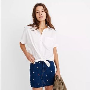 NWOT Madewell Cotton Short-Sleeve Tie-Front Shirt, XS